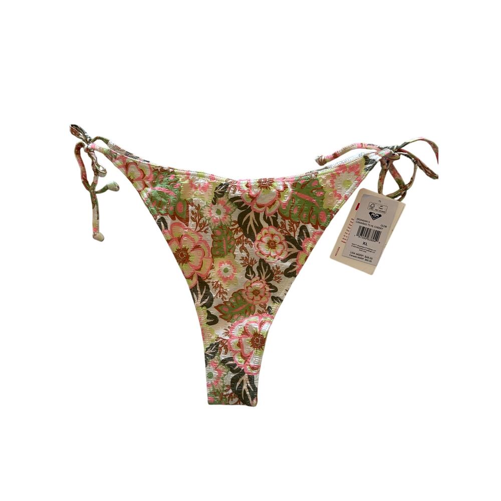 Roxy Canarias Tie Side High Leg Cheeky Bikini Bottom XL NWT